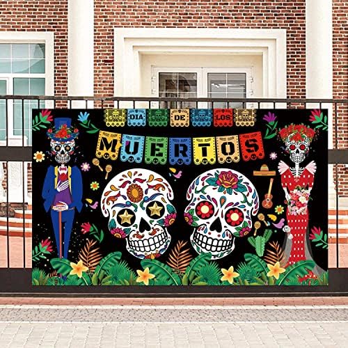 Famoby Ден на Мъртвите Фон Dia DE Los Muertos Много Голям Текстилен Банер за парти в чест на Хелоуин Мексиканска