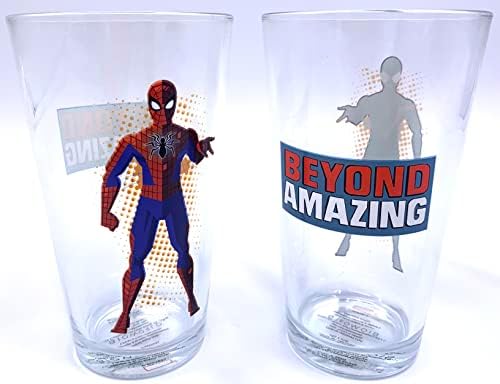 Комплект чаши за вино Bioworld Beyond the Amazing 60th Anniversary Spider-Man на 16 унции, опаковки от 2 чаши