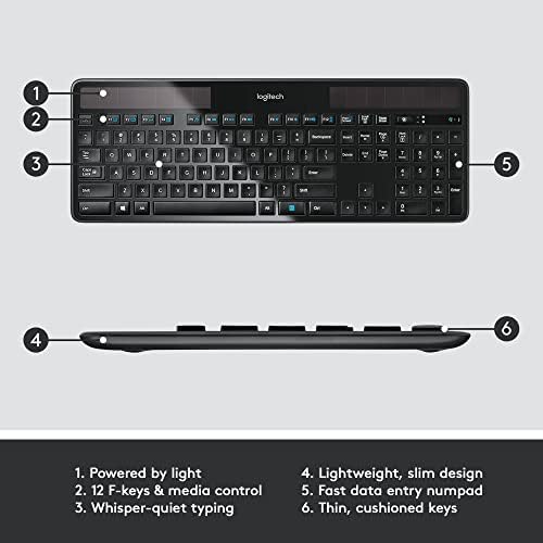 Безжични слънчеви клавиатура Logitech K750 за Windows, Безжична 2,4 Ghz с уеднаквяване на USB-приемник, Ультратонкая,
