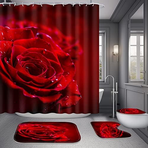 Poedist Набор от завеса за душ от 4 теми, Розова Завеса за душ, Комплекти, пердета за душата на Св. Валентин