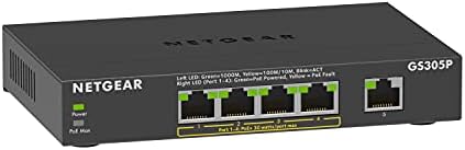 Unmanaged switch PoE NETGEAR с 5 порта Gigabit Ethernet (GS305P v2) - 4 x PoE + при 63 W, десктоп планина