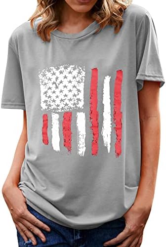 MIASHUI Женска Тениска Оверсайз, Дамски Летни Тениски с Принтом на Деня на Независимостта, Къса Мек Памучен