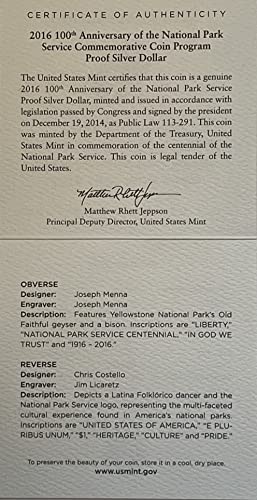 P 100-годишната Юбилейна долар служба на националните паркове на САЩ мента Proof