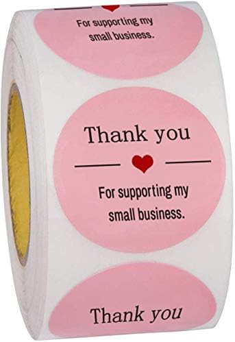 Благодаря за подкрепата на моя малък бизнес Етикети-Кръгли 1,5 инчов Розови етикети Благодаря, Ролкови етикети